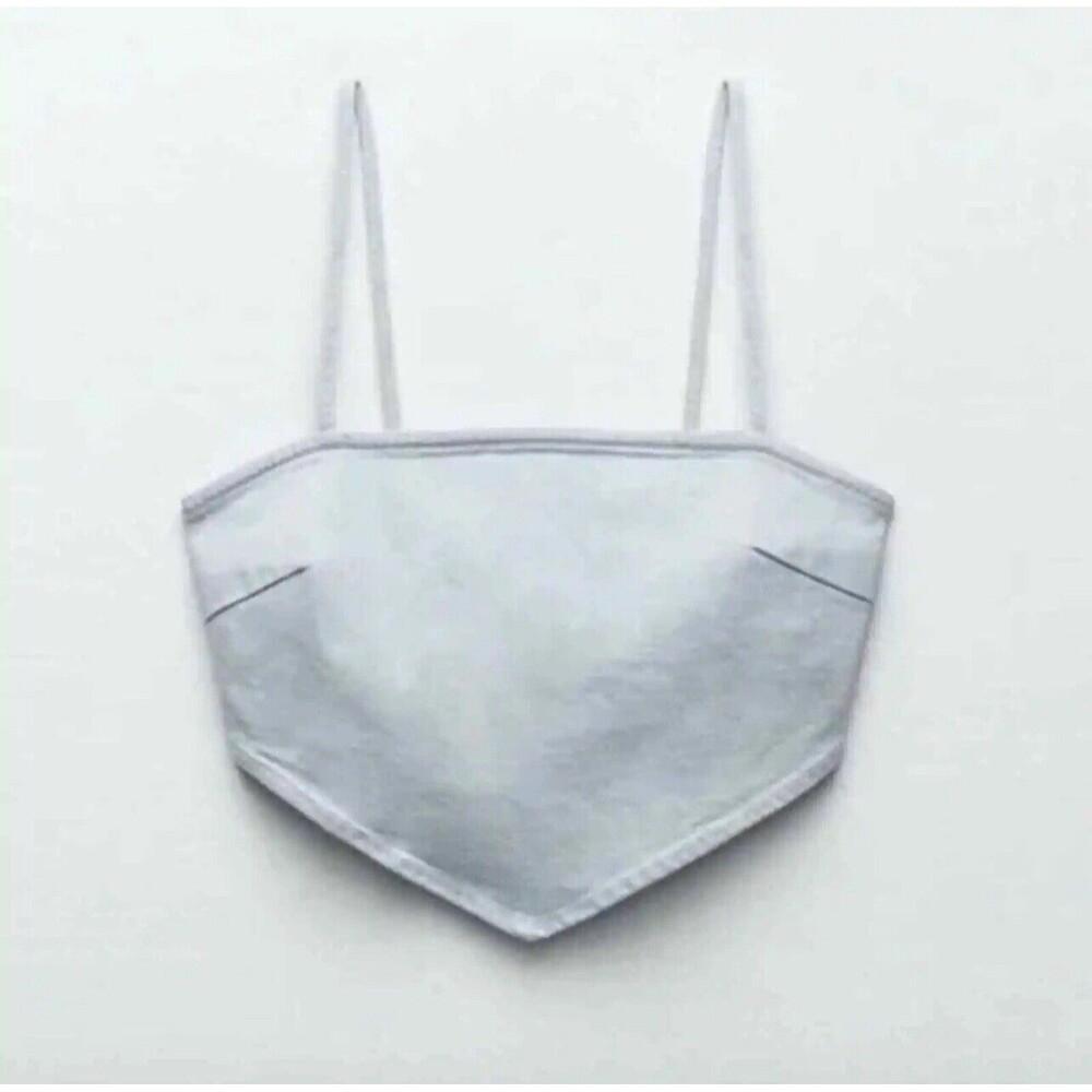 ZARA Light BLue Denim Triangle Bandana Handkerchief Cropped Tank Top Size M  NWT